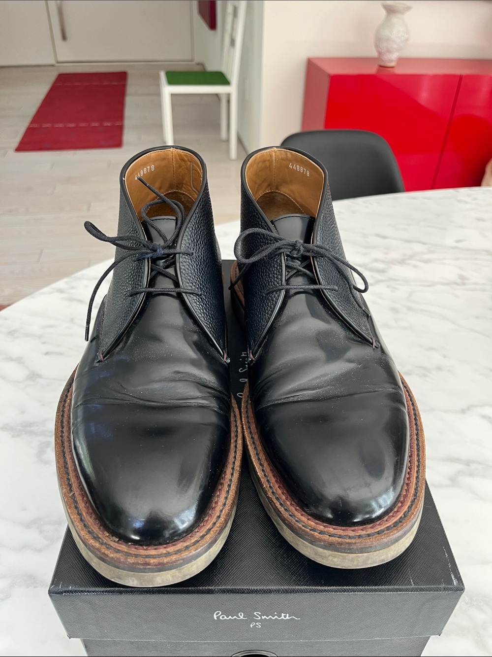 Paul Smith Black Leather Men's Chukka Boots with Brown Welt